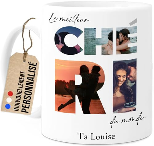 Tassenliebling Cupdarling® Tasse Personnalisable Meilleur Chéri - 5 Photos - Idee Cadeau Original Pour Homme - Mug Personnalisé Pour Chéri - Cadeau Pour Un Amour Spécial - 330 mL Céramique