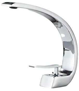 Gold Bathroom Basin Faucet Single Hole Hot and Cold Water Mixer Tap with Large Elbow, Undercounter Washbasin Faucet for Household