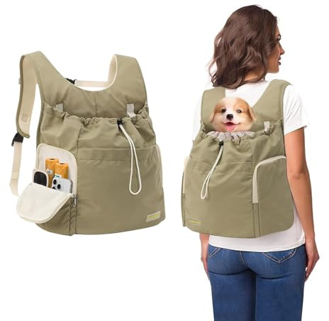 Galatée Hund främre bärryggsäck, justerbar husdjur katt bröst ventilerad hundbärare för vandring campingresor, ventilerad nät hund reseryggsäck (armégrön)
