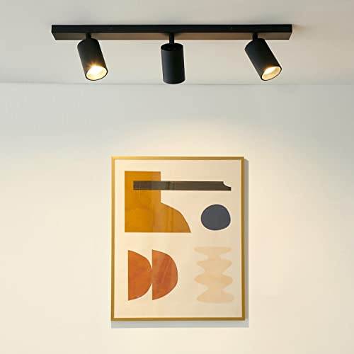 KOSILUM - Plafoniera nera a tre proiettori - Renzo - Luce bianca calda illuminazione soggiorno camera da letto cucina corridoio - 3 x max 13 W - GU10 - IP20