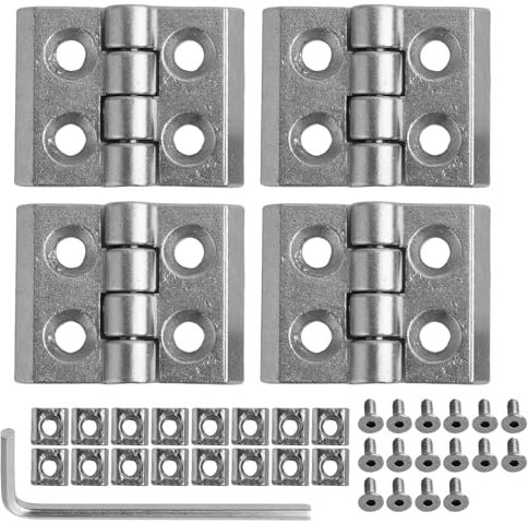 4PCS Bisagra M4 para Perfil de Aluminio 2020, Plegables, de Aleación de Zinc, 8 mm, Kit Completo de Montaje, para Puertas de Armario y Proyectos de Bricolaje, Plata