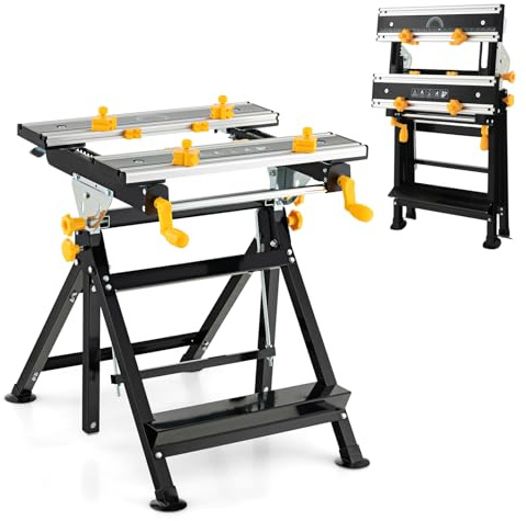 ERGOMASTER Portable Workbench, Folding Work Table with 8pcs Clamps, 220 Lbs Weight Capacity, Aluminum and Steel Frame