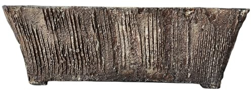 Decor-House | Jardinera de Piedra Rústica 60x22 cm – Diseño con Textura Estriada, Acabado Marrón Natural, Ideal para Jardín, Terraza o Balcón | Decoración Exterior e Interior Artesanal