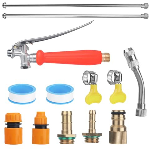 44 Sprayer Wand Replacement Kit, Stainless Steel Watering Lance with 1/4, 3/8, 1/2 Quick Connectors, Brass Barbs & Hose Clamps Adjustable Nozzle Universal Garden Pressure Pump Spray Accessories
