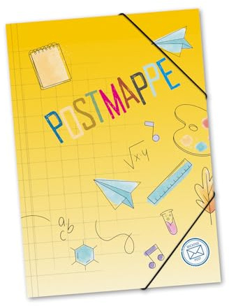 itenga Postmappe aus stabilem Kunststoff PP - Gummizugmappe mit Motiv DIN A4 mit Gummizugverschluss - Sammelmappe Eckspanner (Doodles Schule)