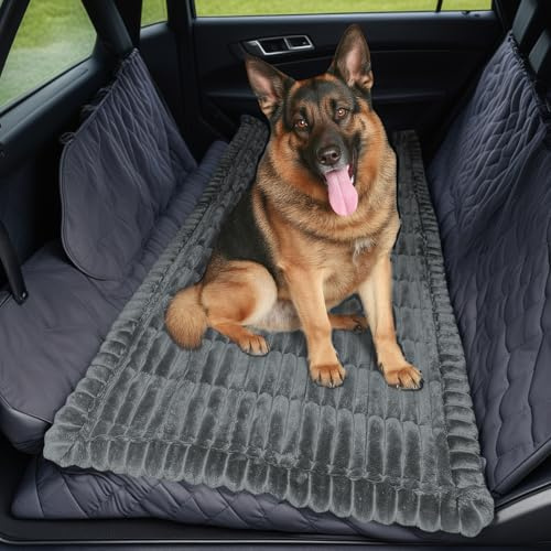 LiveGo Backseat Pet Bed Mat, Truck Plaid Dog Bed for Car Back Seat, Deluxe Dog Seat Covers, Non-Slip Travel Pet Mat, Fit for Backseat Extenders and Trucks SUVs (Dark gray A, 63 * 138cm)