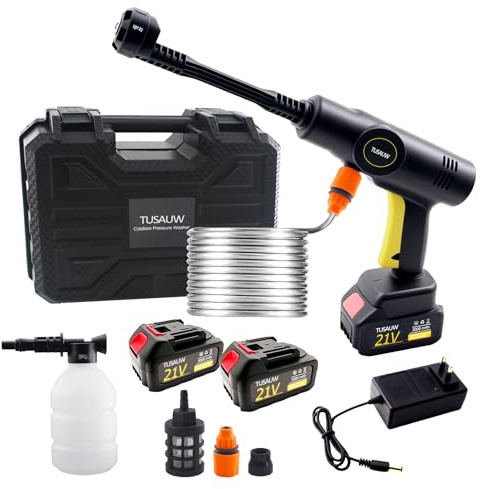 Idropulitrice elettrica senza fili, idropulitrice portatile con 2 batterie ricaricabili e ugello 6 in 1, per la pulizia di auto/casa/recinzione e irrigazione del giardino