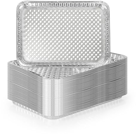 YEUIKERR 30 Pack Aluminum Foil Broiler Pans with Holes 16 x 12 inch Aluminum Grill Pans Disposable Grill Drip Pan for Outdoor Grills, BBQ, Baking, Meal Prep