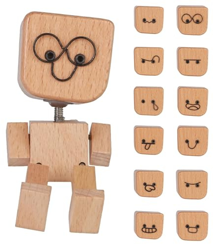 Dreaku Shaking Wooden Man Figurine – Funny Wooden Collectible Figurine with 12 Magnetic Expressions, Car Dashboard Accessories & Desk Decor, Creative Gift for Drivers, Friends, Office & Home Fun (A)