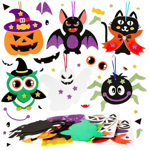 6Stück Halloween Basteln Kinder,Halloween Deko Kinder Fledermaus Bastelset Filz Diy Aufkleber Fledermäuse Kürbis Spinnen Katze Geister Bastelsets,Kreative Kunsthandwerk für Kids Geburtstag Party Gifts