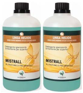 New Chemical MISTRALL PINO - MENTOLO detergente Igienizzante Brillantante per Superfici. 2 Litri (2 Confezioni da 1 l)