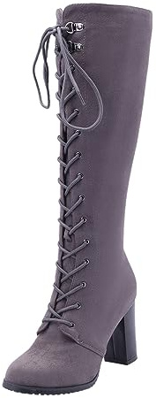 Generisch Stivali da donna oversize con cerniera laterale spessa tacco alto, stivali alti, grigio., 39 EU