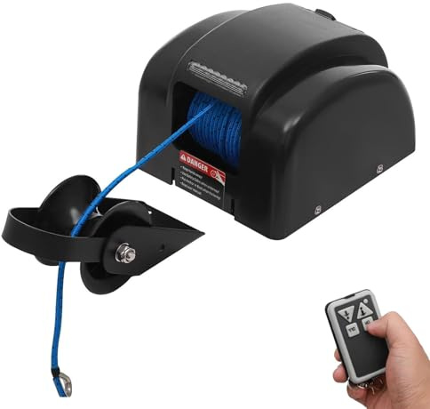 YXYLJOZ Verricello Elettrico per Ancora di Barca con Telecomando a 12V - capacità 21 kg, Fune Resistente Fino a 318 kg, Ideale per Uso Nautico e in Acqua Dolce, con Accessori Completi