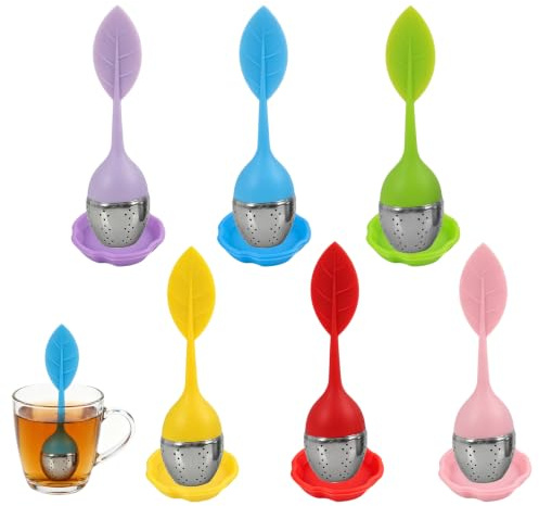 Infusor De Te, Set De 6 Infusores De Té Con Diseño De Hoja, Colador De Malla Fina Para Té Suelto, Accesorios De Silicona Y Acero Inoxidable, Fáciles De Limpiar Para Té Verde, Negro O Infusionado