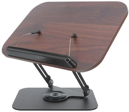 Uonlytech Support de Lecture Multifonction avec Hauteur Réglable et Base Pivotante à 360° en Bois et Acier au Carbone pour Livres et Tablettes, sur Table Déplacement