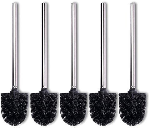 Schramm® 5er Pack WC Bürste Ersatzbürsten schwarz Bürstenkopf Edelstahl Griff Poliert Toilettenbürste Toilettenbürsten Bürsten