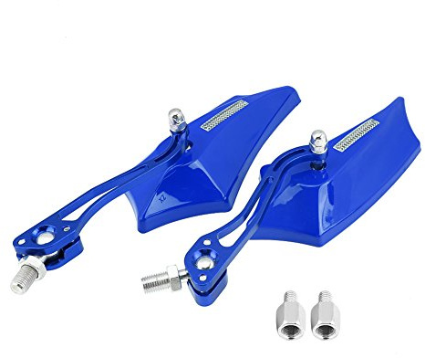1 Pair Universal Motorcycle Rearview Side Mirrors, Keenso Adjustable Aluminum Rear View Side Mirrors Motorbike 10mm 8mm(Blue)