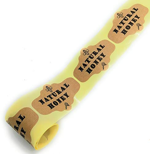 Natural Honey 50 Kraft Labels for Honey Jars 9 x 6 cm | Stickers for Honey Jars and Beekeeping | Rustic Labels for Gifts and Sale | TODOKRAFT