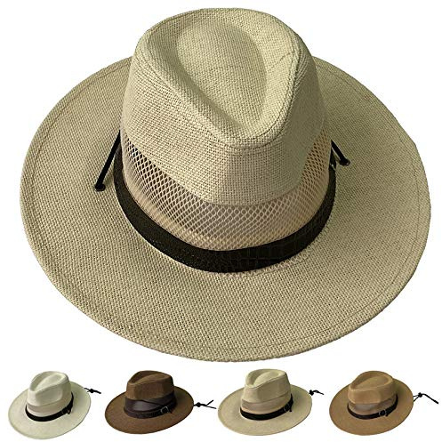 JK Home Herren Strohhut Sommerhut für Garten Strand Outdoor Gr. Kopfumfang 56/58 cm , beige