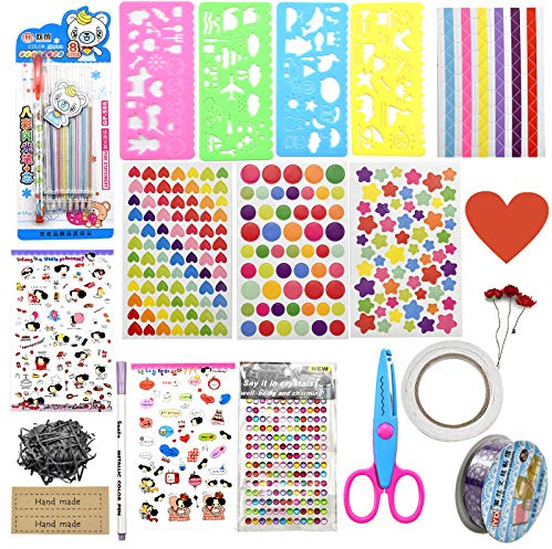 Chstarina Scrapbook Zubehör Set mit Aufkleber, DIY Schablonen, Fotoecken, Metallic Stifte, Spitzenband, Tape, Schere, Kreativ DIY Homemade Deko für Scrapbooking Gästebuch Notizbuch Tagebuch Fotobuch