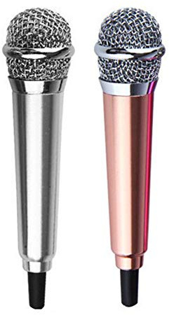 BSOMAM Mini-Mikrofon, Karaoke-Mikrofon mit Ständer, kompatibel mit iPhone Android, für Singen, Aufnahmen, Sprachaufnahme, 2 Stück (Golden + Silber)