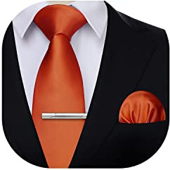 HISDERN Herren Krawatte Klassische Einfarbig Krawatte und Einstecktuch Krawattenklammer Set Krawatten für Feierliche Hochzeit Party