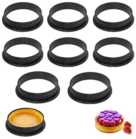 Tart Ring Molds, Hsxxf 8pcs Round Shape Cake Molds Mousse Circle Mini Tart Rings for Baking Muffin Mousse Cake Circle Cutter (8)