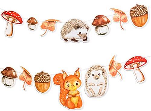 Papierdrachen Guirnalda de 10 m para decoración de otoño, decoración para manualidades para niños y niñas, ardilla y erizo, proyecto creativo en Kita y escuela