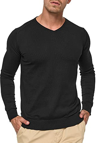 Indicode Hombres Beam Jersey de Punto con Cuello de Pico confeccionado en 85% algodón Black XXL