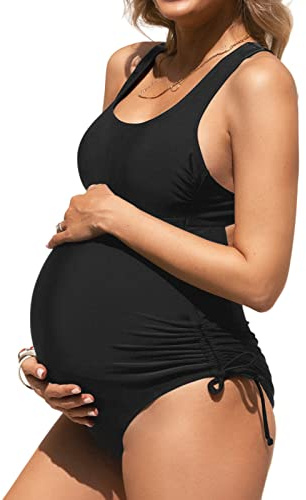 CUPSHE Costume da bagno di maternità da donna Un pezzo incrociato Self Tie Back Strappy laterale quadrato collo costume da bagno, nero, M