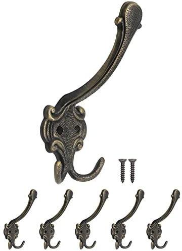 Fuxxer® Klassische Garderoben-Haken, Doppel-Haken, Hut-Haken, Kleider-Haken, Antik-Design, 5er Set, bronze (groß)