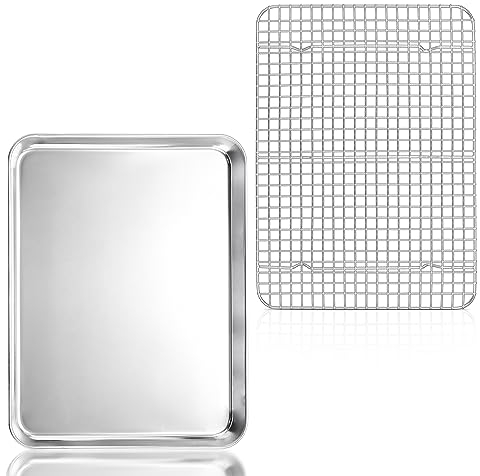 Herogo Teglia da forno con griglia di raffreddamento, grande, 40,5 x 30,4 cm, in acciaio inox, versatile