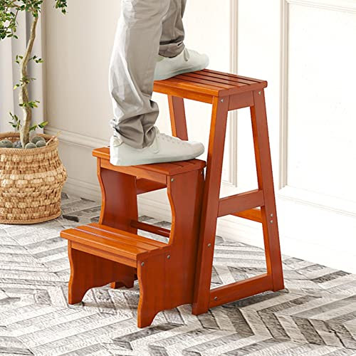 KAZUP Klappbarer 3-Stufen-Hocker, Holz-Trittleiter, tragbarer Treppenstuhl, verbreiterter Hocker, Heimbibliothek, Klappleiter, Stuhl, Hocker, Schuhbank/Blumenregal