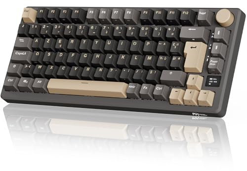 RK ROYAL KLUDGE M75 Clavier Mécanique sans Fil, Azerty BT5.0/2.4G/USB-C Compact 75% Clavier Gamer Mécanique avec écran Intelligent OLED et Bouton Rétroéclairage RVB, Interrupteur Marron, Grey