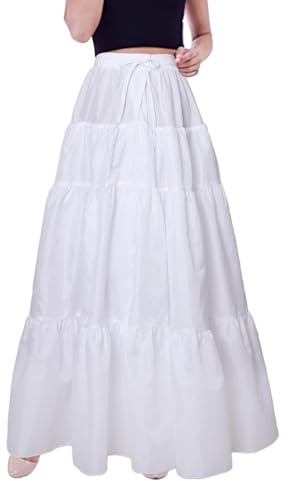 YULUOSHA Women's Crinoline Petticoat Hoopless Skirt 2 Layers A-Line Floor Length Underskirt Full Gown Half Slips for Dresses Lingerie Long Skirt-White