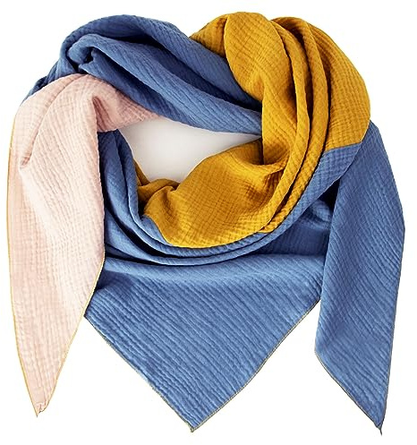 Glamexx24 Damen XXL Schal Dreieckschal Dreieckstuch Halstuch musselin Schal Poncho viele Farbkombinationen aus Baumwolle made in italy