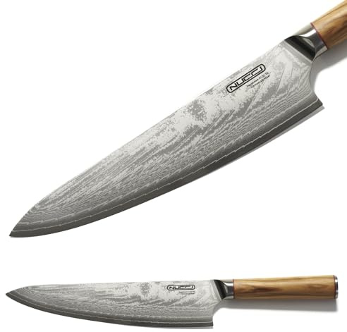 CLASSE ITALY Couteau Chef Trisant Gyuto 23 cm en acier japonais AUS 10 à 67 couches, affûté à la main, poignée en olive, chiffon de nettoyage inclus
