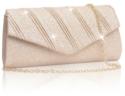 Larcenciel Damen Clutch, Glitzer Handtasche mit Kette, Metallic Pailletten Abendtasche für Braut, Elegant Schultertaschen für Hochzeit Party Freizeit Date