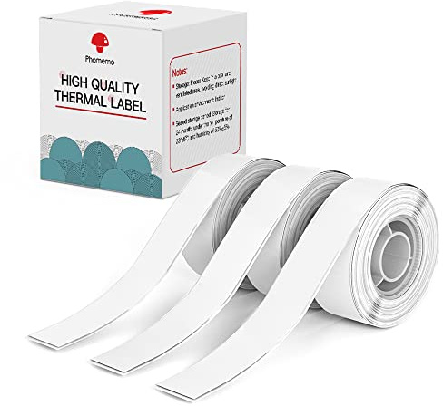 Phomemo D30 Etikettendrucker-Band, Schwarz auf Weiß, selbstklebendes Thermopapier, selbstklebendes Etikettenband, 15 x 6 m (19/32 x 2367/32) langes Band, 3-Rollen