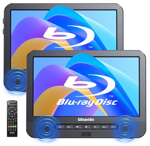 GOnavidio Lecteur Blu Ray portable 10,1 pouces pour voiture avec batterie rechargeable, compatible vidéo 1080P, audio Dolby, sortie HDMI