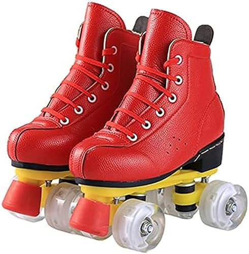 Rollschuhschuhe für Damen/Jugendliche, hochwertige Rollschuhe aus PU-Leder mit Vier Rädern – Outdoor-Indoor-Retro-Skates mit Vier Rädern