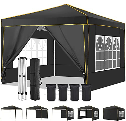 COBIZI Tonnelle Pliante 3x3m Tonnelle de Jardin Imperméable Barnum Pliant avec 4 Parois Latérales et 4 Sacs de Sable UV Protection 50+ Tonnelle de Jardin pour Plage,Mariage,Camping, Noir