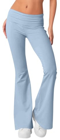 Faible Taille Jambières pour Femmes ConPourtable Évasé Pliés De Yoga Yoga Pantalon Solide Couleur Cloche Culotte Entraînement Gym Jambières Bleu Clair L Pantalon Leger Ete Femme