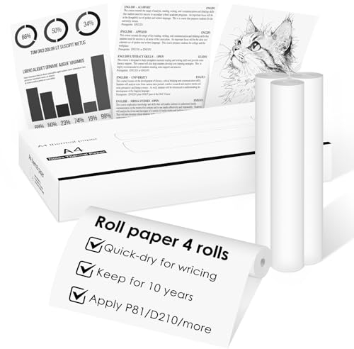 Thermopapier A4 für Tragbaren Drucker A4, GuKKK 4 Rollen Schnell Trocknendes Thermopapier A4 Druckerpapier, 210x297mm, Bewerbungspapier Super White A4, Hoher Opazität A4 Thermopapier(ca. 100 Blatt)