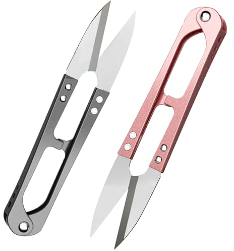 2 pares tijeras de costura,Tijeras de coser Hilo en forma de U,Tijeras de Poda,Cortador de Punto de Cruz Portátiles,para manualidades y cuidado de plantas(rosa + gris)