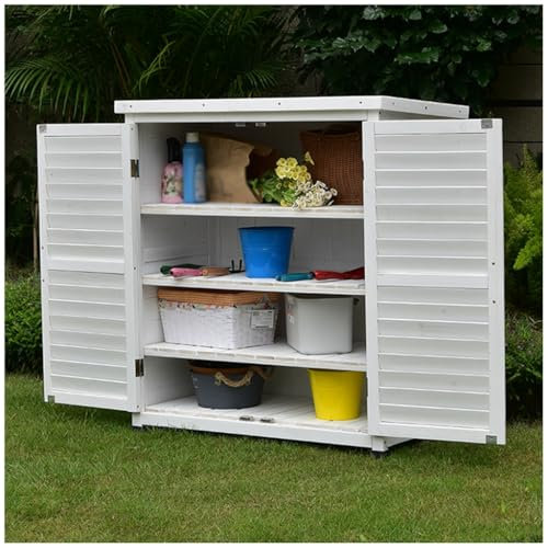 Outdoor Large Tool Shed with Removable Shelf Wooden Garden Storage Cabinet for Potting Bench Table (White)