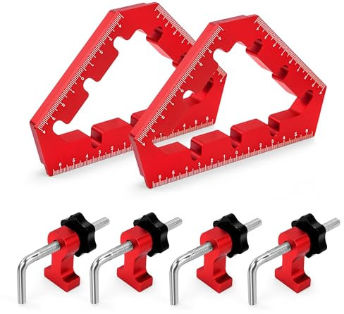Morsetti ad Angolo Retto a 45/90 Gradi, Attrezzo Quadrato ad Angolo Retto in Lega di Alluminio, Strumenti Professionali per Lavorazione del Legno, Cornici, Mobiletto, Fai da te(Rosso)