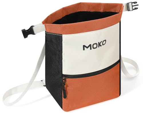 MoKo Chalk Bag for Rock Climbing, Large Capacity Climbing Chalk Bag with Magnetic Snap and Zipper Pocket, Portable Chalk Bucket for Weight Lifting, Bouldering, Gymnastics, Fitness, Orange