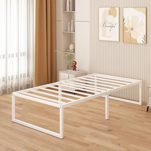 Yicensen Metallsäng 90 x 200 cm – 46 cm hög, stort förvaringsutrymme under sängen, enkel metallram med stålfäste för spalträ, enkel montering, tyst, ingen sängbotten