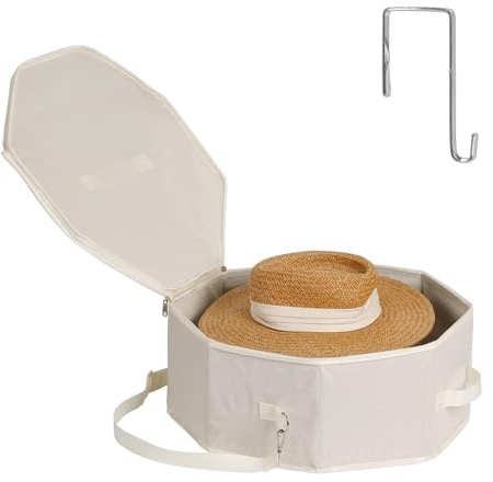 Bhtqdnq Hat Storage Box for Women and Men, Hat Box for Travel and Storage, Collapsible Hat Case Cowboy Cap Hat Organizer for Closet with Handles, Hat Bag Hat Case (White)